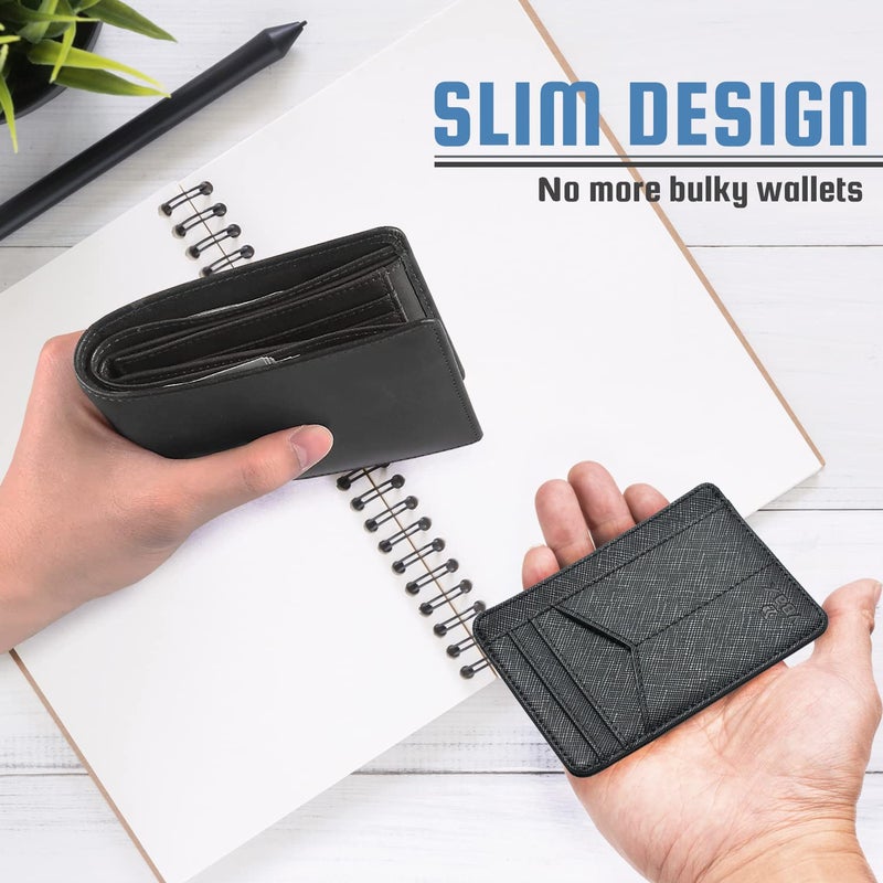 VBAX RFID Slim Wallet for Men Women, 8 Card Slot Leather Minimalist Front Pocket Credit Card Holders Carbon Fiber Leather Black - Image 3
